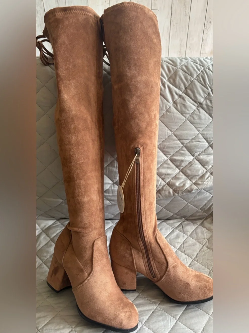 Over-The-Knee Block Heel Boots in Camel
